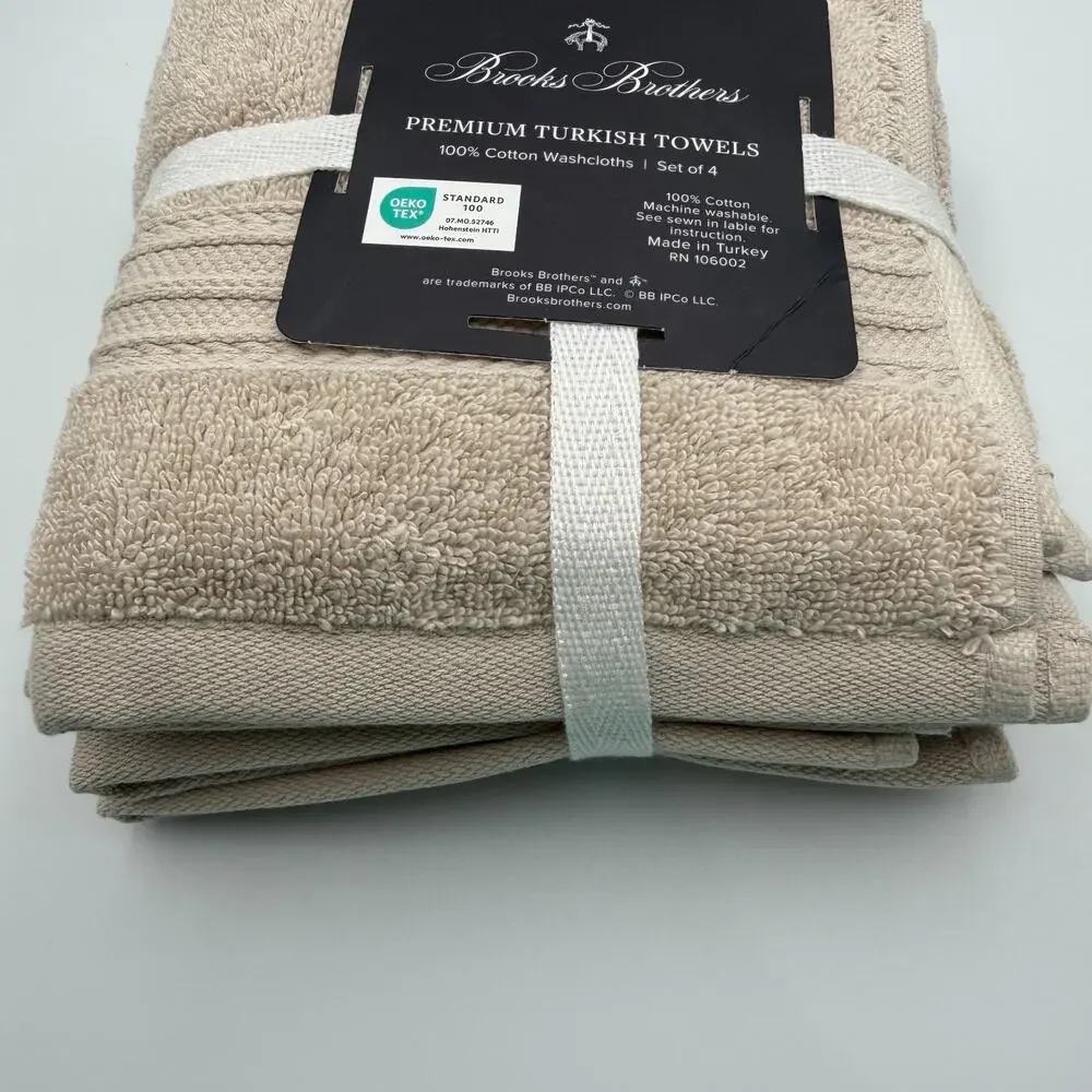 Brooks Brothers Premium Turkish Cotton Washcloths Set of 4 Warm Beige Taupe NWT